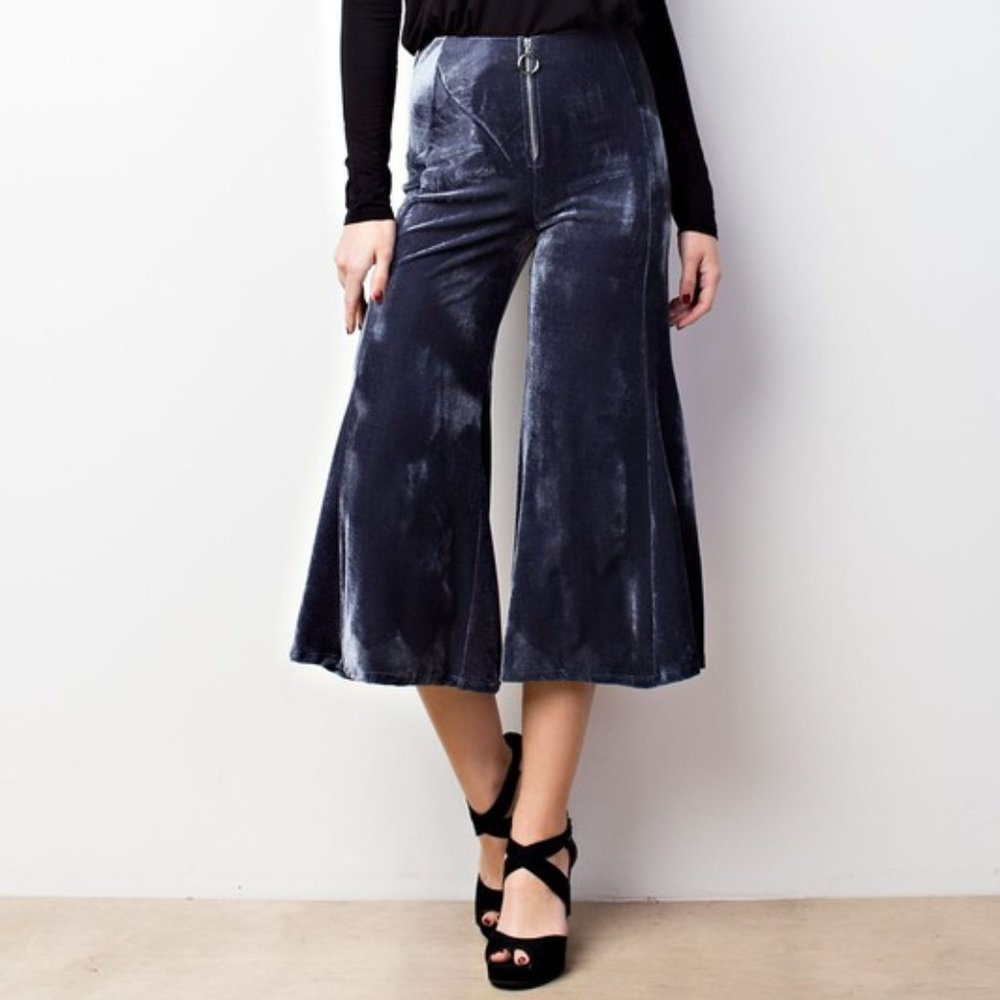 Velvet Culottes High Waisted Retro Capri Pants